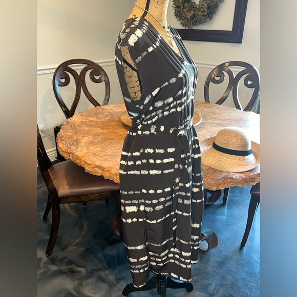 Vera Wang Watercolor Brown Ombré Belted Sleeveless Dress Polyester Size 10 - Picture 4 of 5